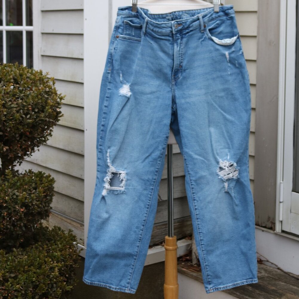 Old Navy Plus Petite OG Loose High Rise Distress Frayed Holes Stretch Jeans 18P